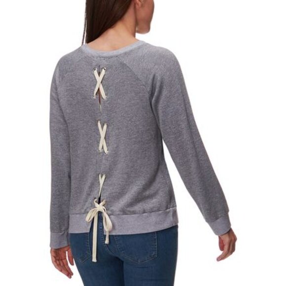 Monrow Grey Lace Up Back Crewneck Sweatshirt Size X-Small - Picture 1 of 7